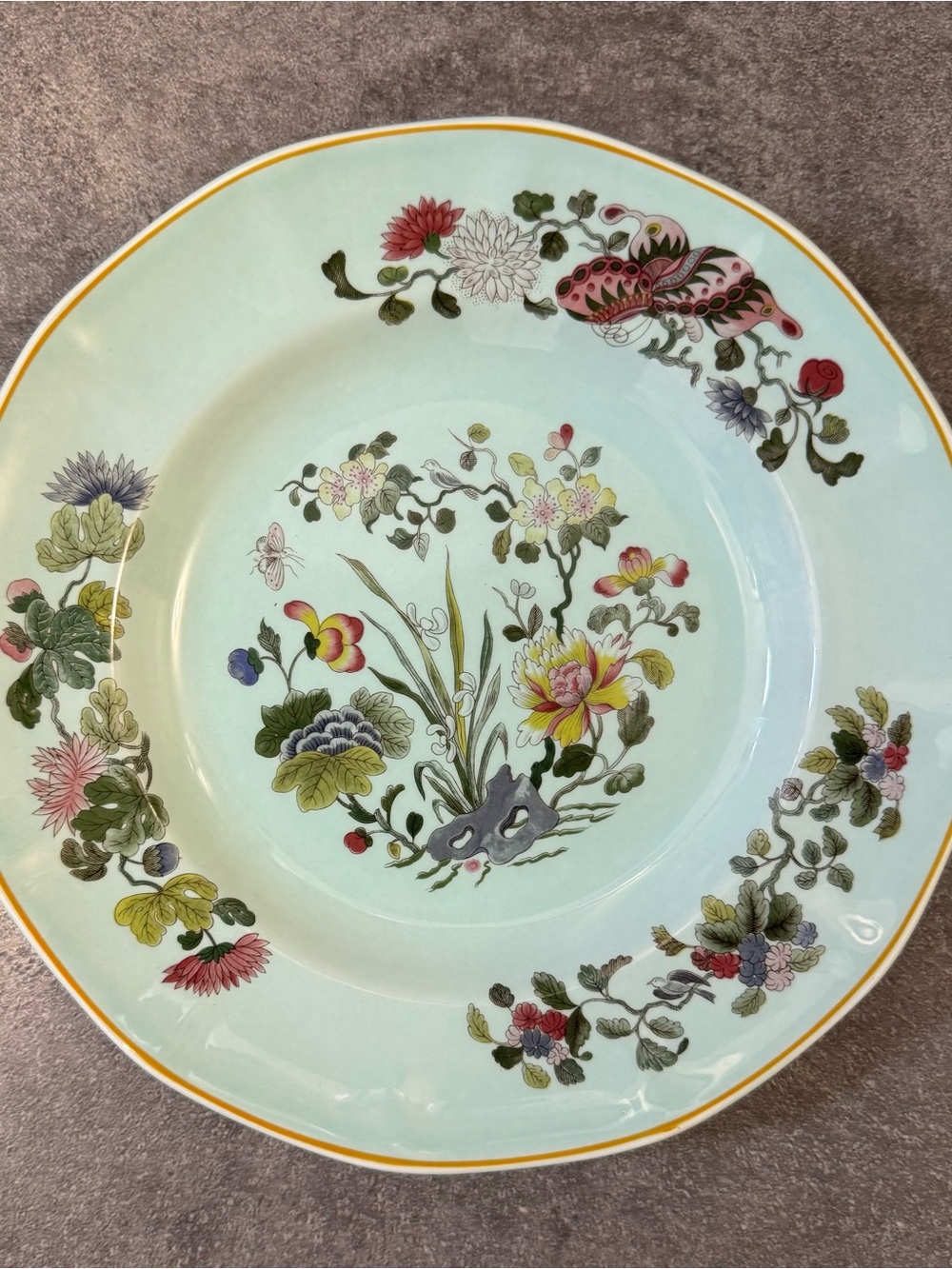 Adams Calyx Ware Ironstone Ming Jade Floral Porcelain Dinner Plate Gold Rim 8”